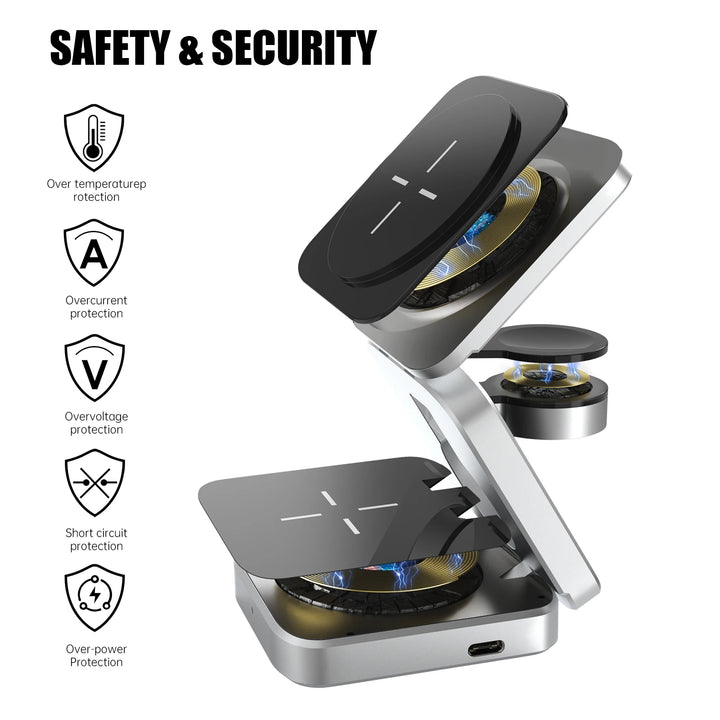 3 in 1 Strong Magnetic Wireless Charger Stand Pad Foldable